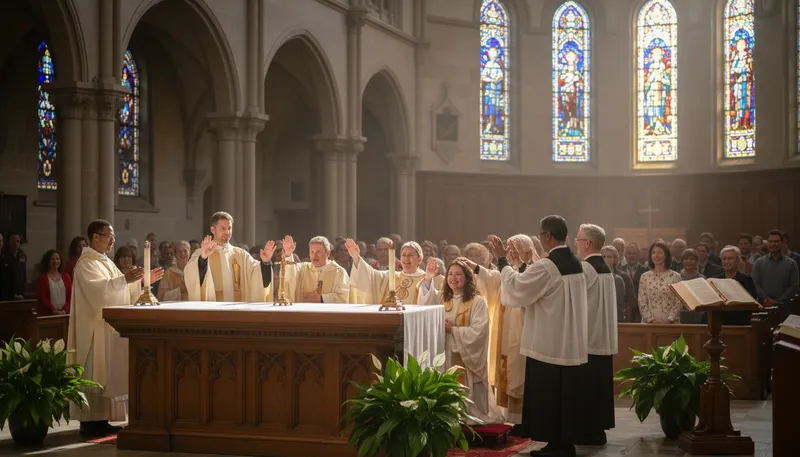 Illustration of ordination: The act of officially appointing someone to a position.