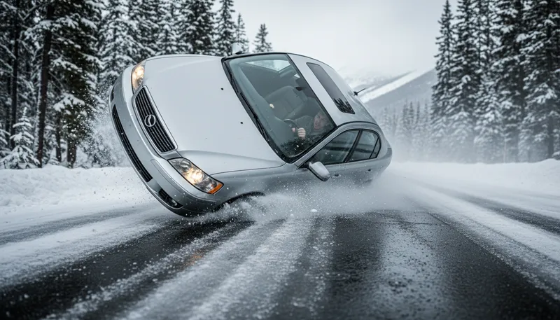 Illustration of skid: To slide sideways uncontrollably.