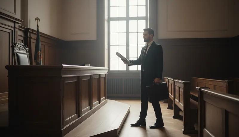 Illustration of bench: a judge's seat in a courtroom