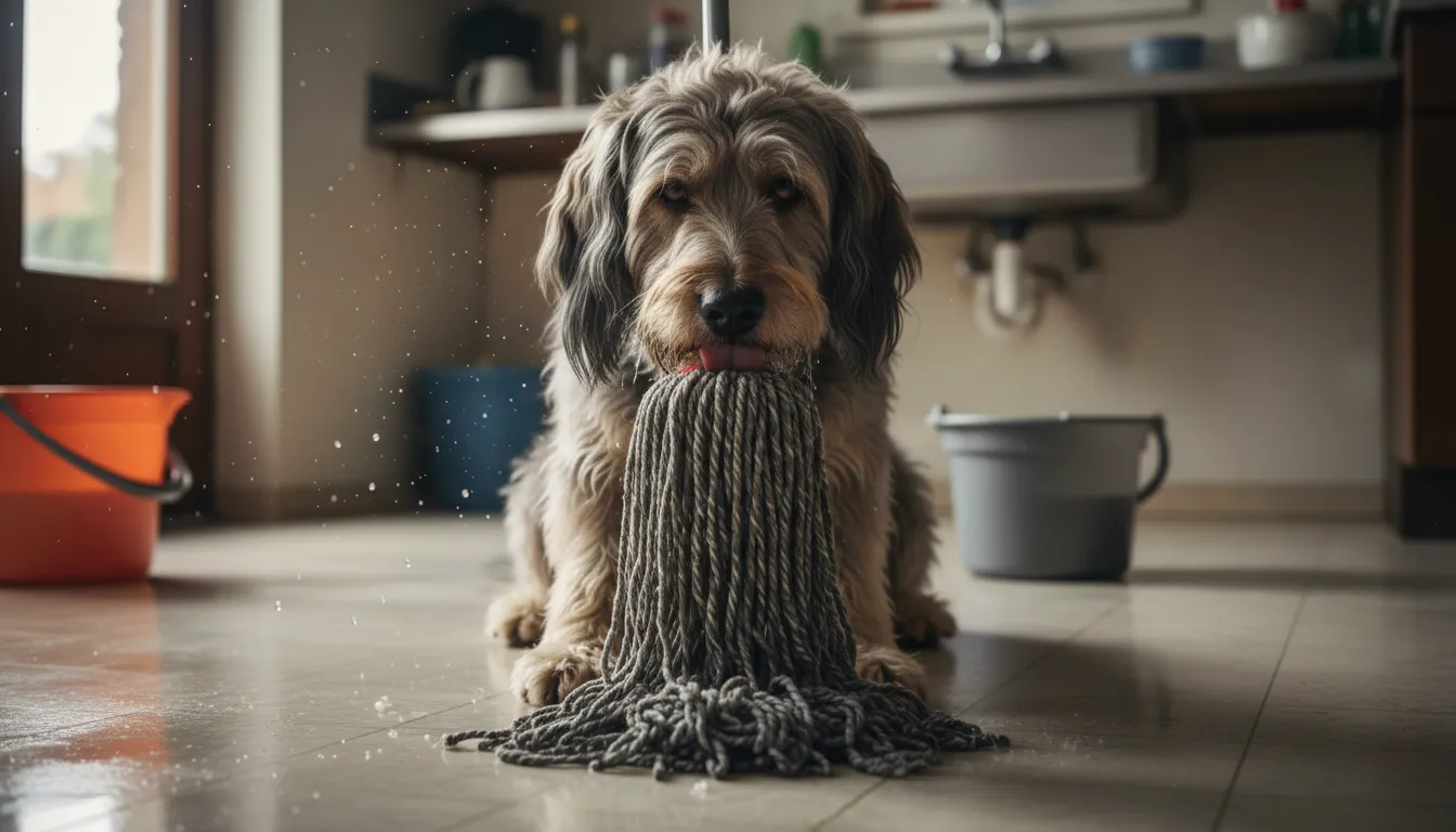 suck the mop 的插圖：to draw liquid from a floor cleaning tool.