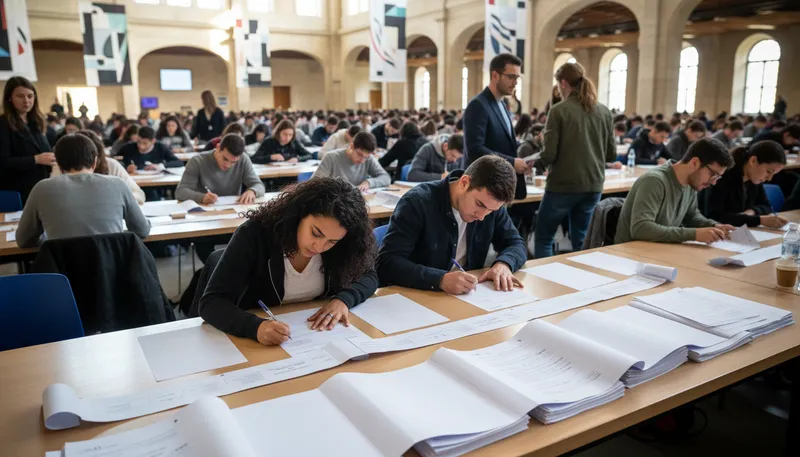Illustration of matriculation: The process of enrolling in a college.