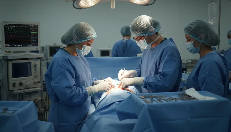 Illustration of cesarean: A surgical method of delivering a baby.