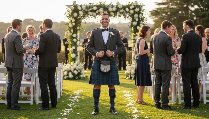 Illustration of kilt: A knee-length skirt worn by Scottish men.