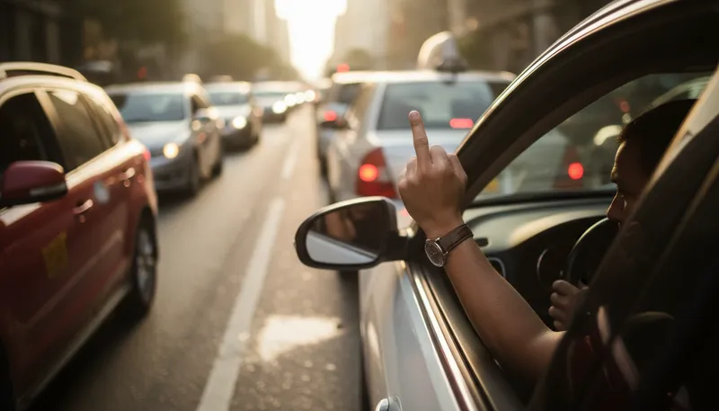 Illustration of flip the bird: Make an obscene hand gesture of disrespect.
