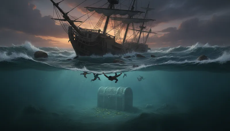 Illustration of davy jones's locker: a metaphor for the ocean or death