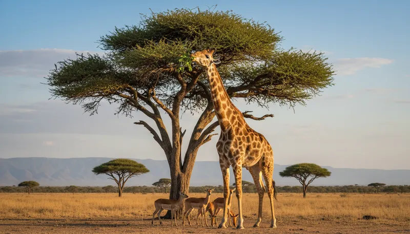 Illustration of giraffe: Tall animal with a long neck and legs.