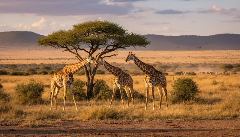 Illustration of savanna: A grassy plain with few trees.