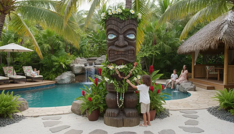 Illustration of tiki: A carved wooden figure from Polynesian culture.