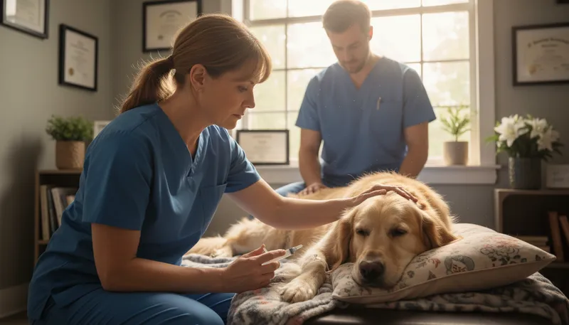 Illustration of euthanized: Put to death humanely to relieve suffering.