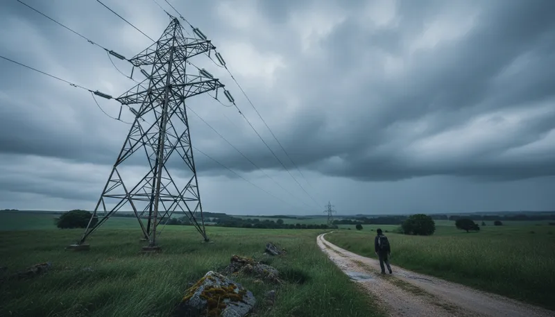 Illustration of pylon: A tall structure supporting electrical wires.