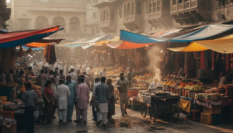 Illustration of nagar: a type of urban area in India.