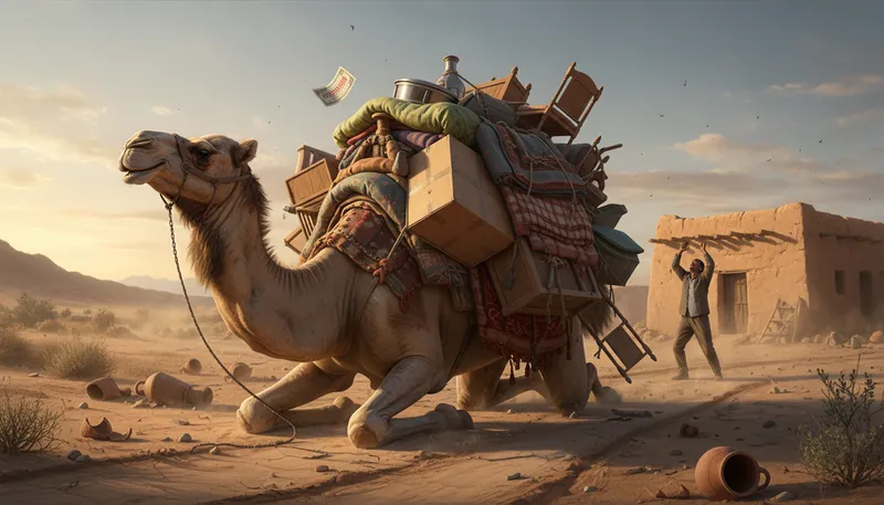 Illustration of the stroke that broke the camel's back: Final problem that causes failure or collapse.