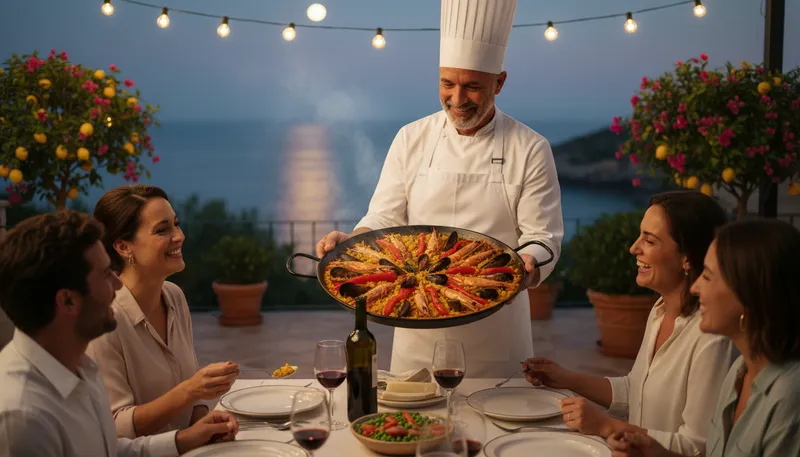 Illustration of paella: A Spanish dish made with rice and seafood.