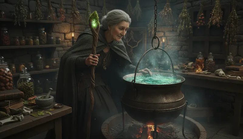 Illustration of cauldron: A large pot used for cooking.