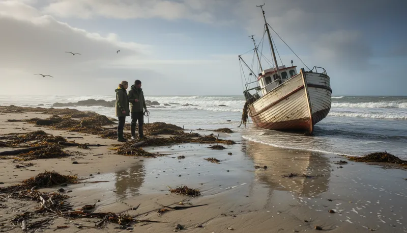 Illustration of ashore: On or to the land from a body of water.