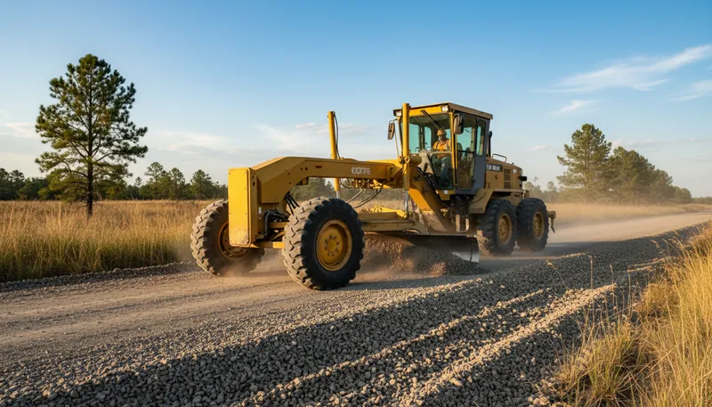 Illustration of grader: machine for leveling surfaces like roads