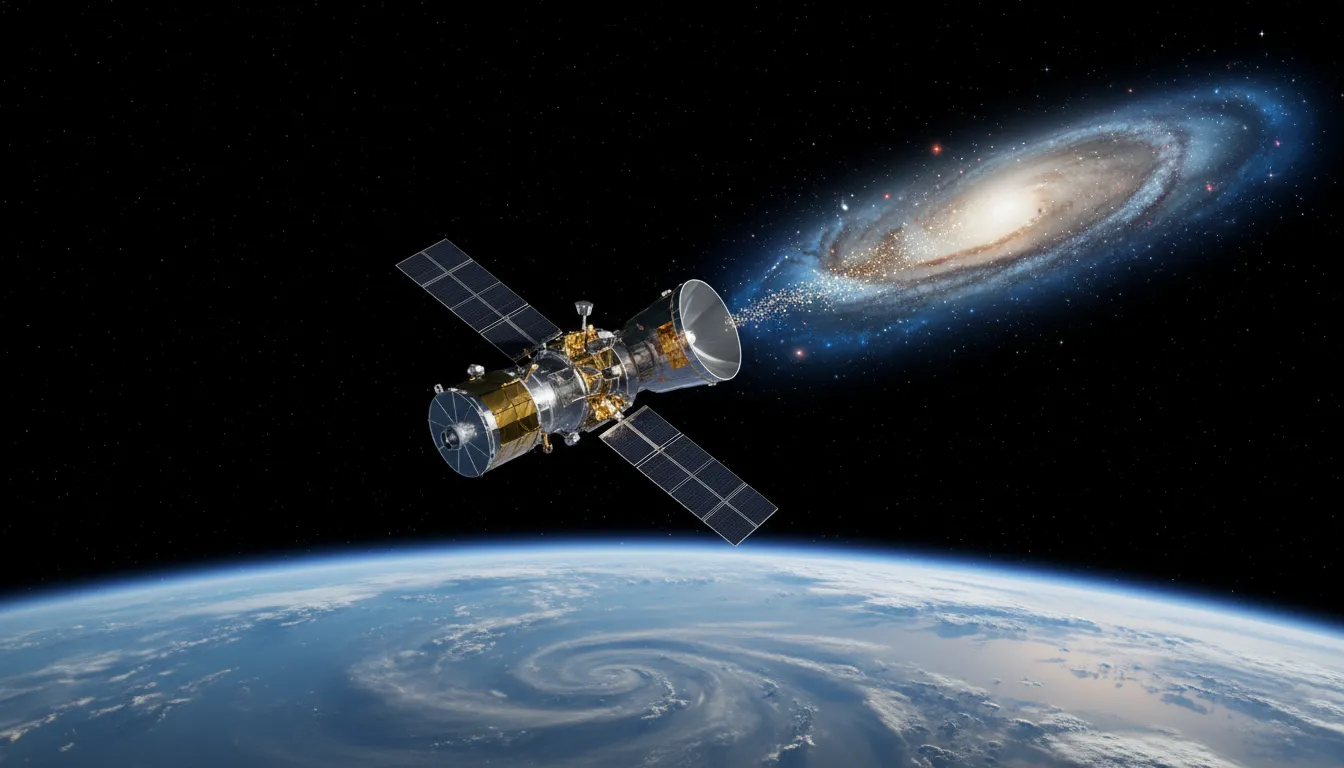 Ilustração de HST: a large space telescope that orbits the Earth