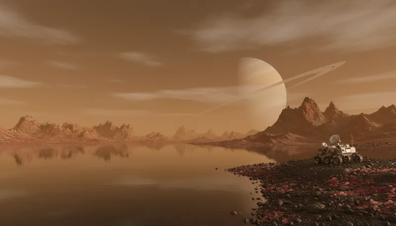 Illustration of titan: moon of Saturn in the solar system
