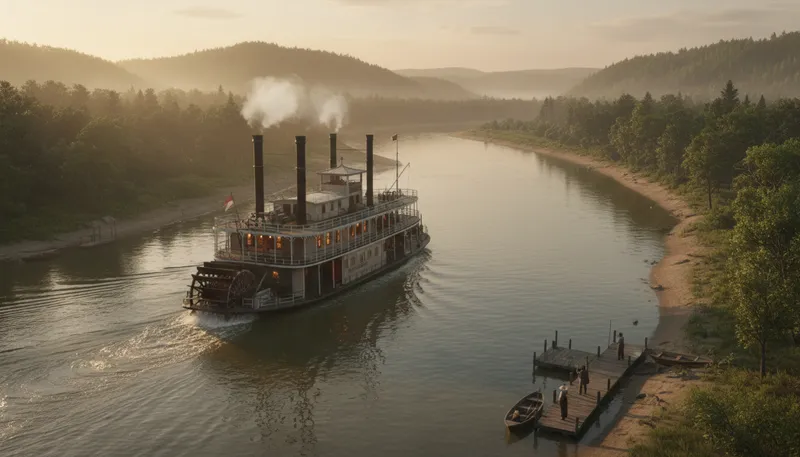 Illustration of steamboat: A boat powered by steam engine.