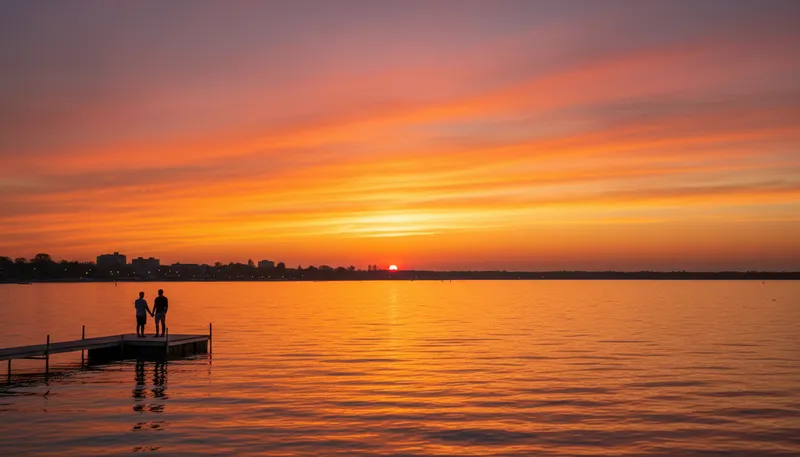 Illustration of barrie: A city in Ontario, Canada, by a lake.