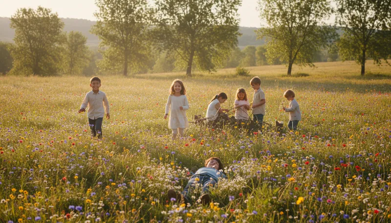 Illustration of meadow: A field of grass and wildflowers.