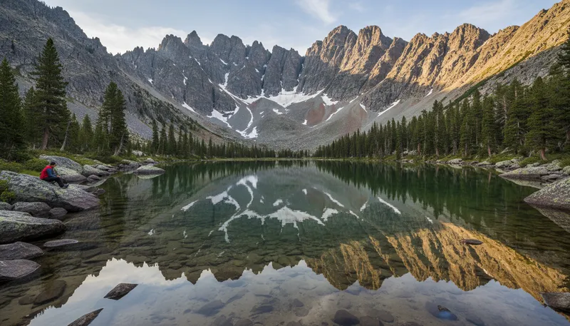 Illustration of tarn: A small mountain lake or pond.