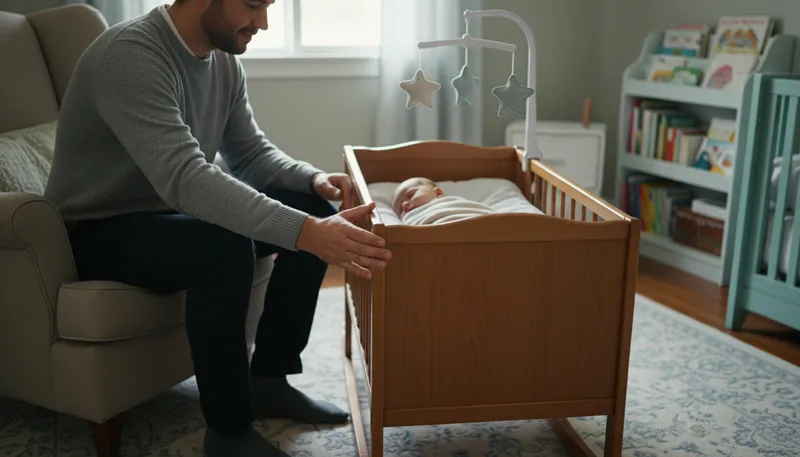 Illustration of cradle: A bed for a baby that rocks.