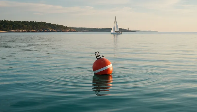 Illustration of buoy: A floating device that marks a location.