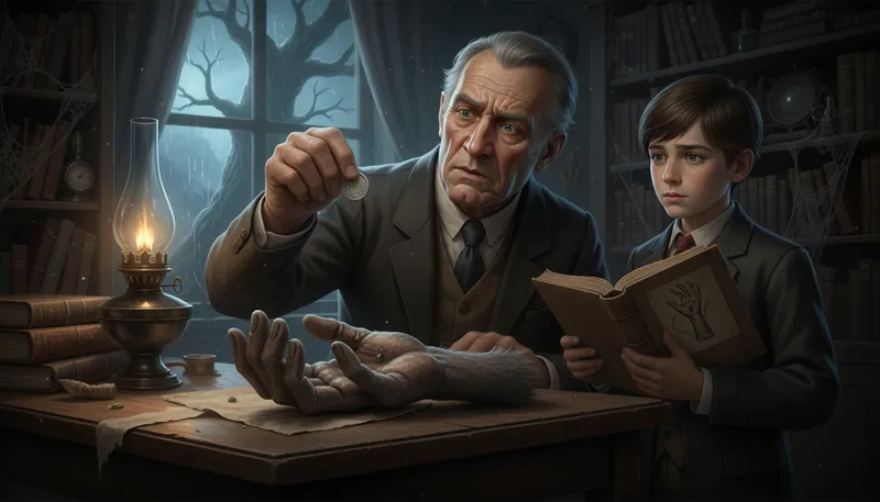 Illustration of monkey's paw: A magical object granting wishes with consequences.