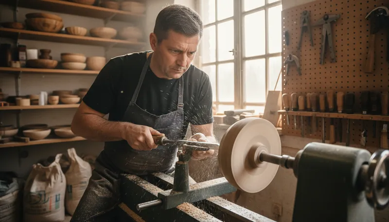 Illustration of lathe: A machine for shaping materials like wood or metal.