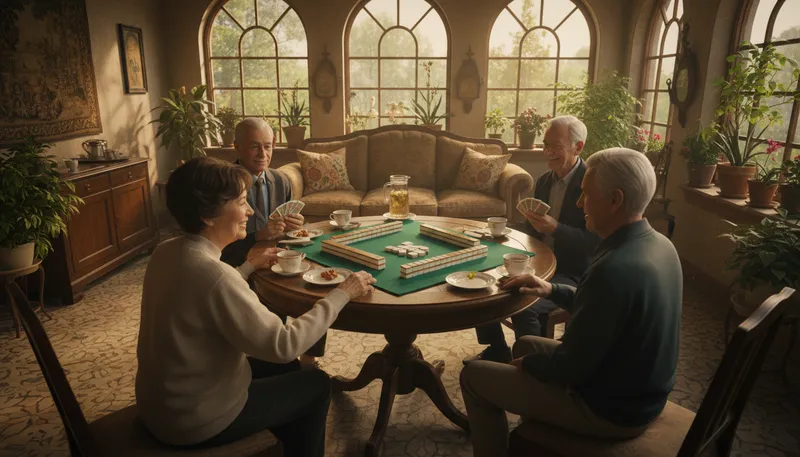 Illustration of mahjong: A tile-based game originating from China.