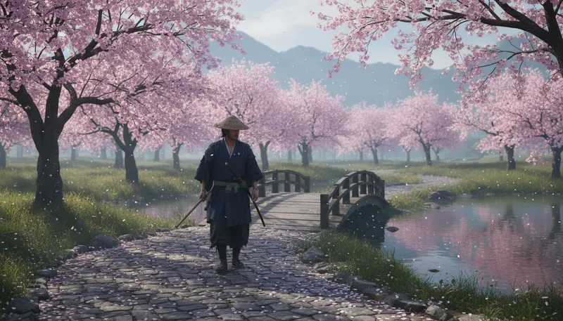 Illustration of ronin: A samurai without a master in feudal Japan.