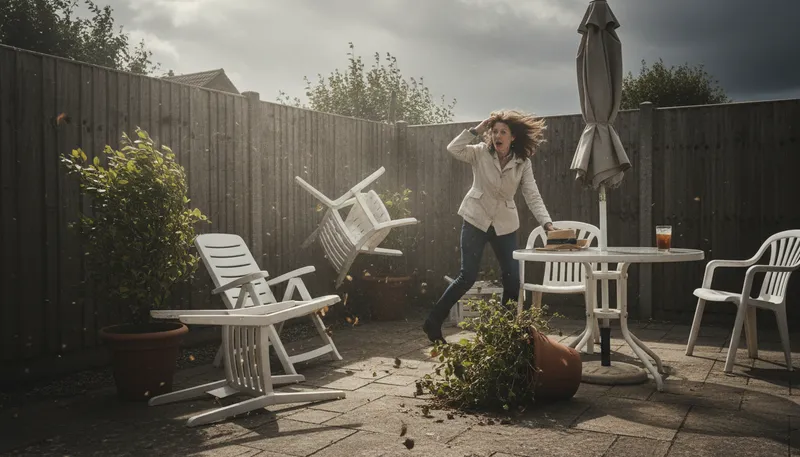 Illustration of gusty: Characterized by strong, brief bursts of wind.