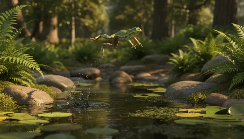 Illustration of amphibian: An animal that lives both on land and water.