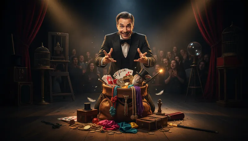 Illustration of bag of tricks: a collection of skills or methods