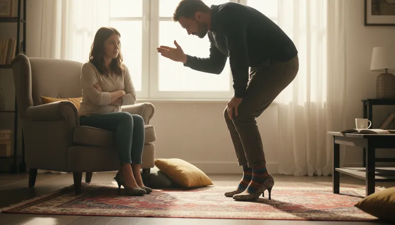 Illustration of stand in someone's shoes: to understand another's perspective