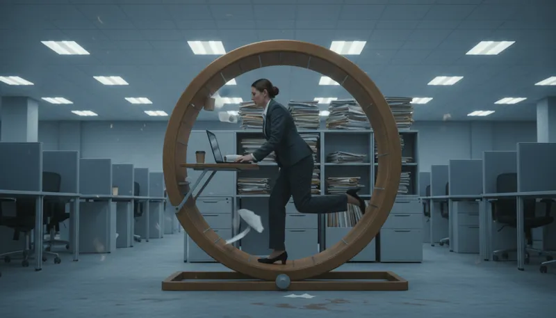 Illustration of hamster wheel: A repetitive, unproductive routine.