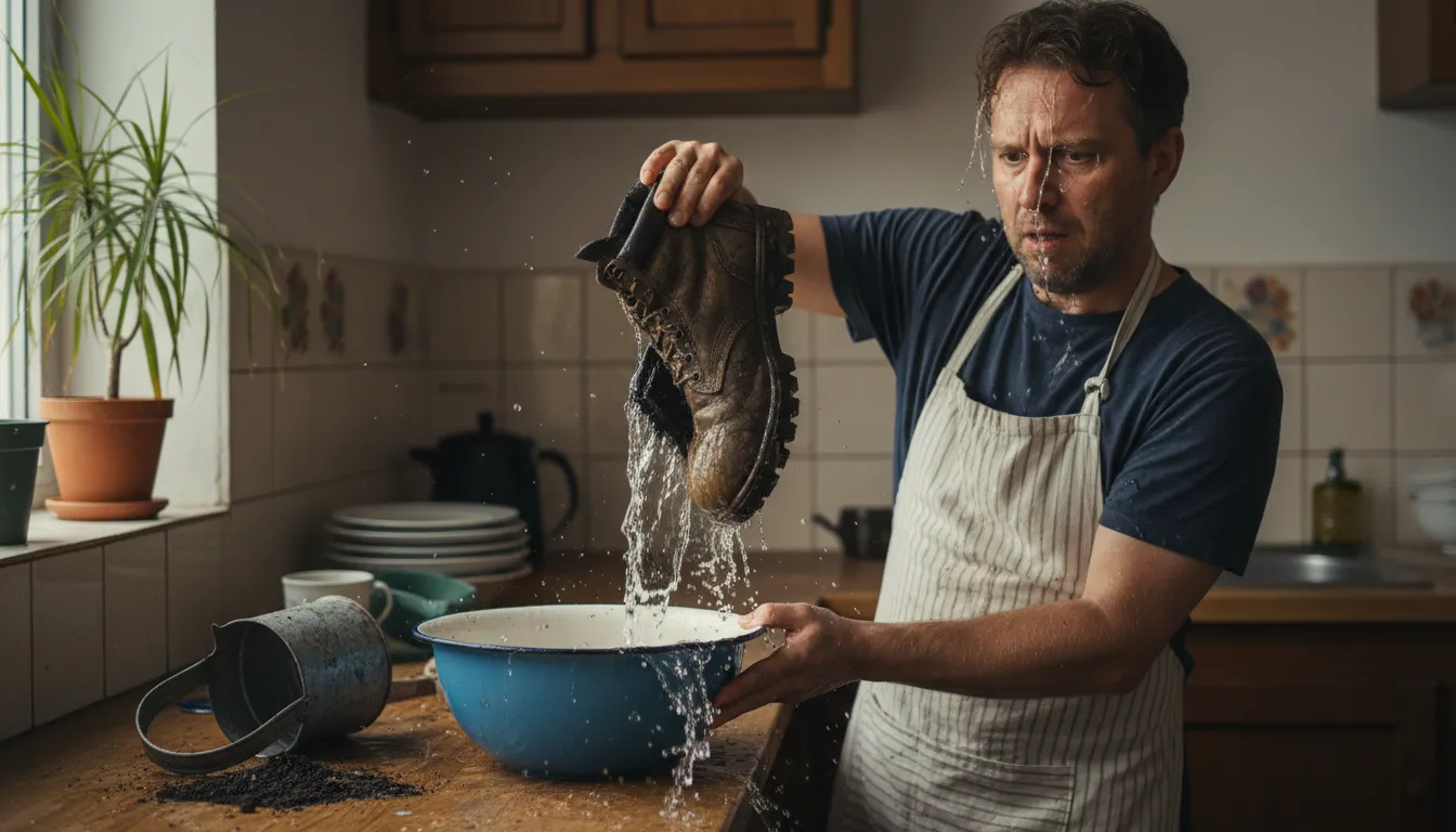 couldn't pour water out of a boot का चित्र: unable to do simple tasks