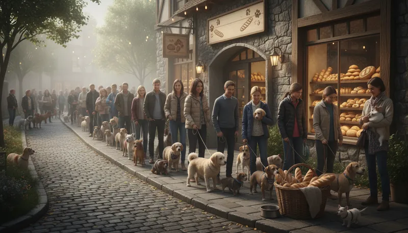 Illustration of everybody and their dog: Many people, including pets, often unexpectedly involved.