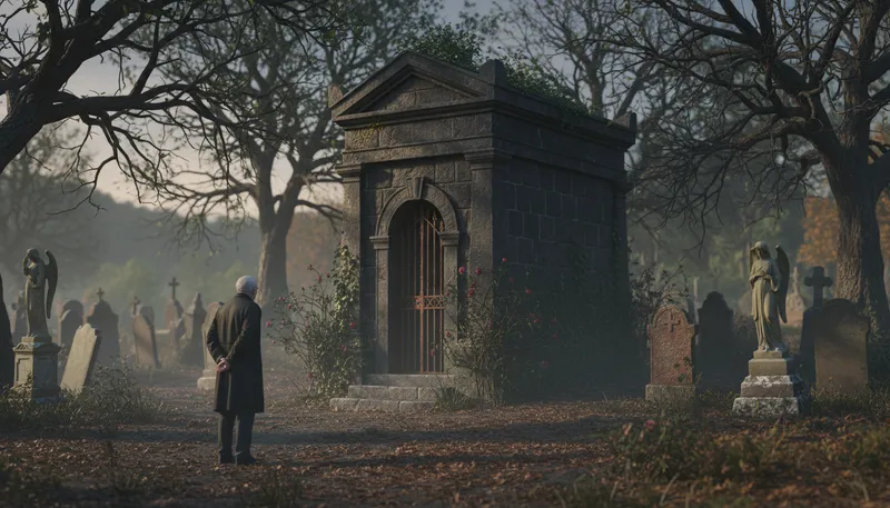 Illustration of mausoleum: a building for tombs or burial