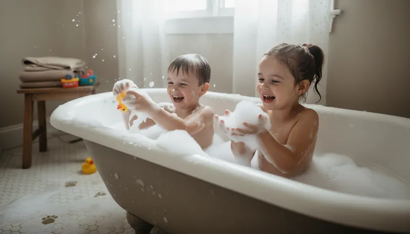 Illustration of suds: Bubbles formed in soapy water.