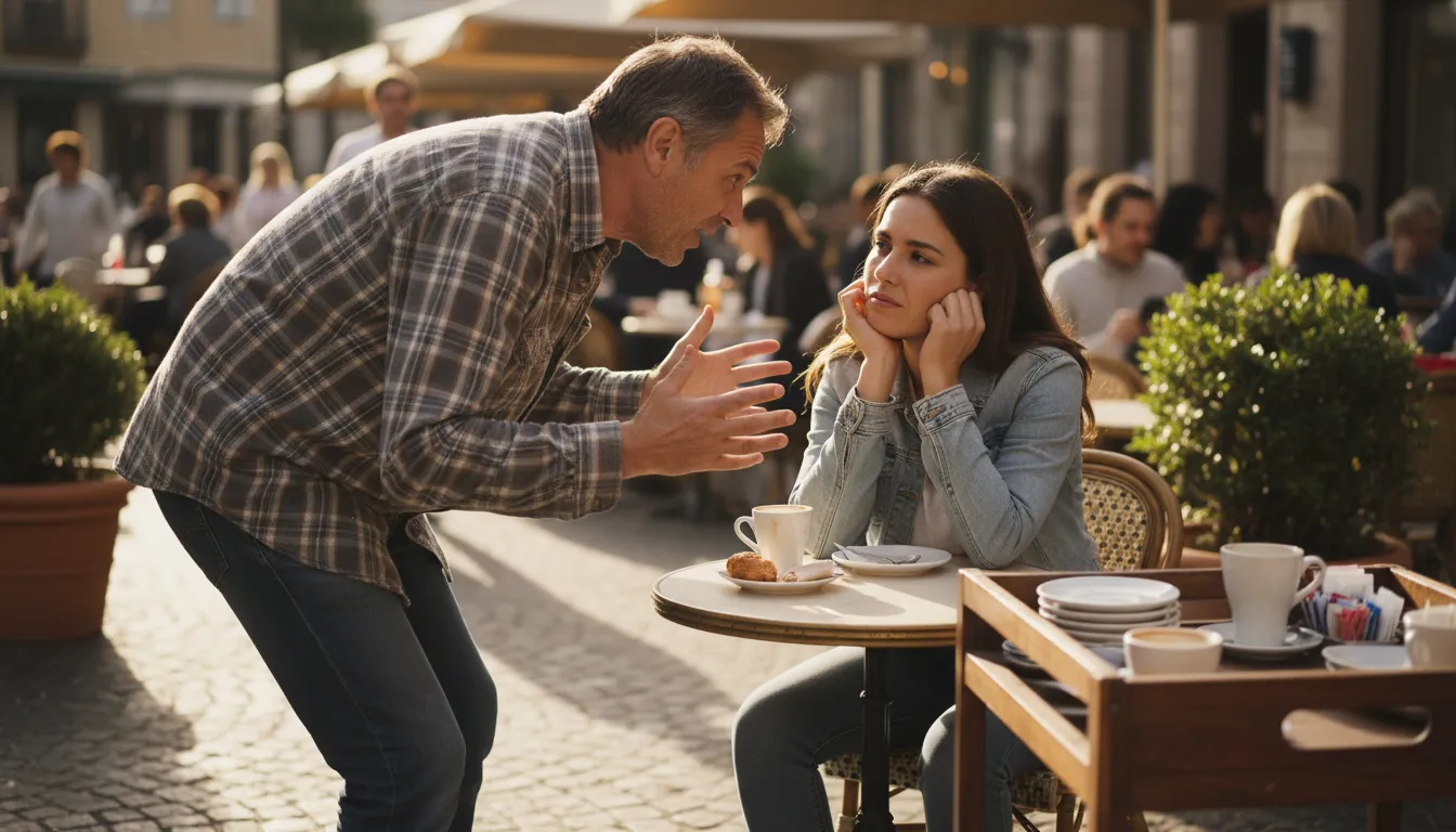 Illustration von bend someone's ear: talk to someone for a long time.