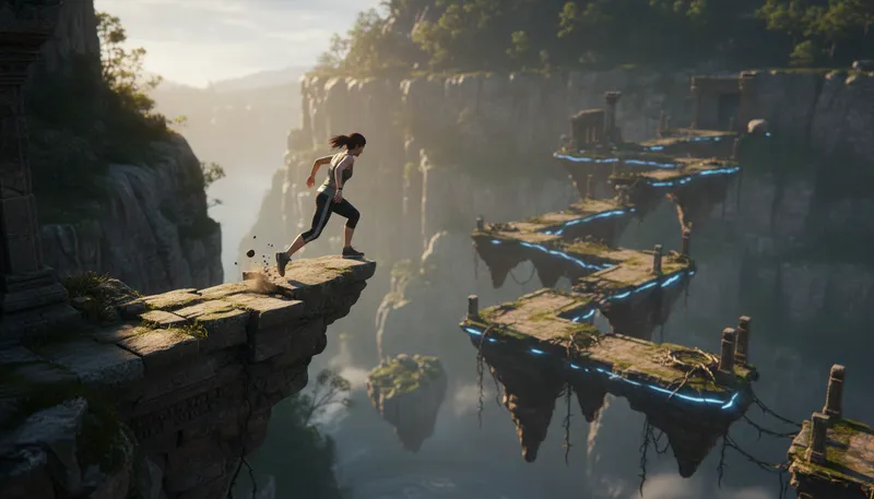 Illustration of platformer: A video game genre involving jumping between platforms.