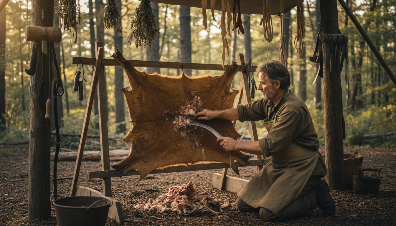 skinner 的插图：a person who prepares animal hides