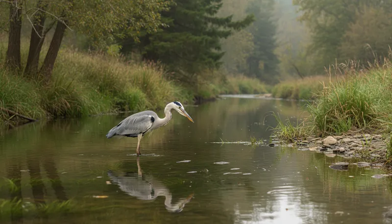 Illustration of heron: A large wading bird often near water.