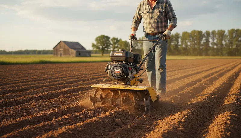 Illustration of tiller: A device for cultivating soil.