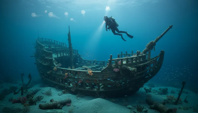 Illustration of sunken: Submerged or below the surface level.