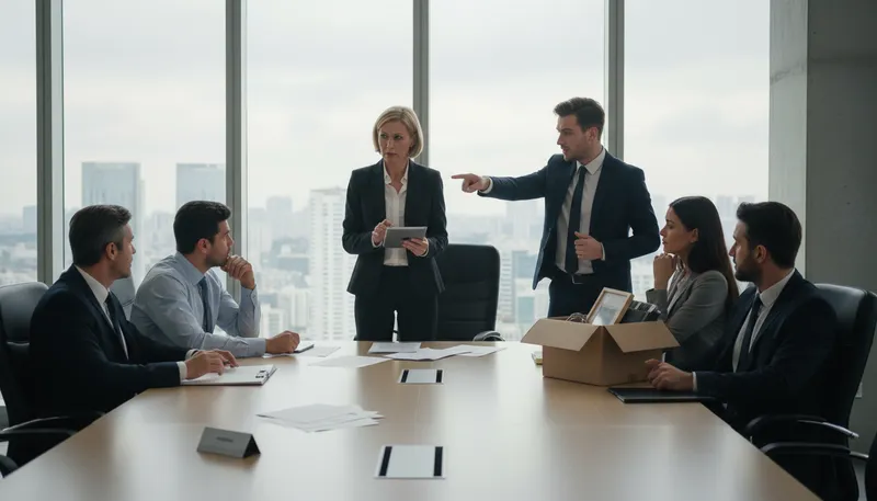 Illustration of firing: The act of dismissing someone from a job.