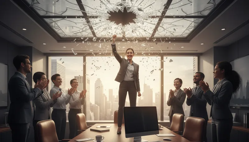 Illustration of glass ceiling: Invisible barrier to advancement, especially for women.