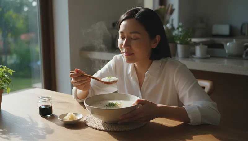 Illustration of rice porridge: a warm dish made from cooked rice